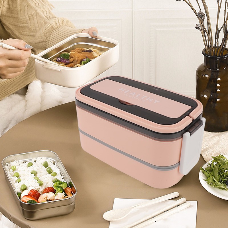 Double Layer Bento Box 316 Stainless Steel Compartment Portable Lunch