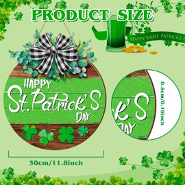 Boao St. Patrick's Day Shamrock Door Wreath Wooden Hanging Decor Farmhouse Rustic Door Decoration St. Patrick's Day Wreath Sign with Bow Ornament for Irish Home Indoor Holiday Outdoor Farmhouse Window