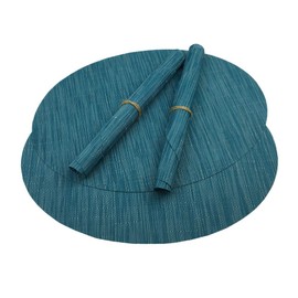Placemats,Red-A Imitation Bamboo Oval Woven Vinyl Heat Resistant Placemats Washable Table Mats for Kitchen Table Set of 4,Blue