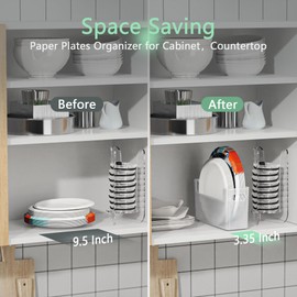 TOWARDFUN 3Pcs Paper Plate Dispenser for 6-9.5 Inch Disposable Plates, Space-Saving Plastic, Foam and Paper Plate Storage Organizer for Cabinet, Countertop, RV or Outdoor (Transparent)