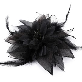 Sibba Flower Hats Clip Tea Party Corsage Hair Pin Hair Clip Black Flower Feather Hairpin Butterfly Supplies Dress Headband Set Valentine's Day (Flower Stamens Style)