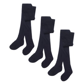 Pack Of 3 Girls Tights, Soft Cotton Rich Lycra School Tights, Black Navy Grey By Sockstack® (7/8 Years, Grey)