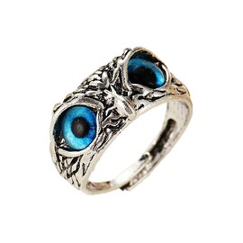 KONFEN Adjustable Carved Rings for Men Vintage Hip Pop Open Rings Gothic Punk Classic Vintage Kitten Owl Devil Eye Lucky Charm Men's Jewelry Silver Alloy, Metal