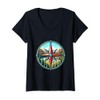 Womens North Star Compass Rose V-Neck T-Shirt