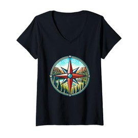 Womens North Star Compass Rose V-Neck T-Shirt