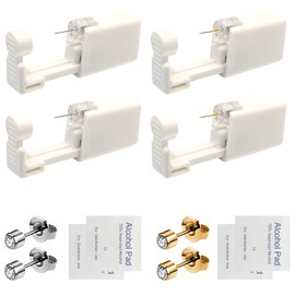 4 PCS Self Ear Piercing Gun Kit, Disposable Ear Piercing Gun Tool Set with Stud Earrings and Clean for Salon Home Use (4MM)