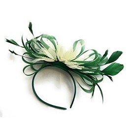 Caprilite Green and Cream Feather Hair Fascinator Headband Wedding and Royal Ascot Races Ladies