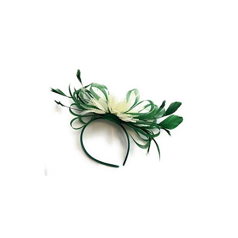 Caprilite Green and Cream Feather Hair Fascinator Headband Wedding and