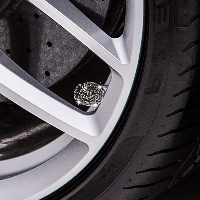 Valve Stem Caps, 4 Pack Handmade Black Crystal Rhinestone Universal