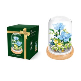 Plant Building Blocks Miniature DIY Building Blocks Bouquet Potted Plants Ornaments Decoration Toys Blue Enchantress with Protective Cover