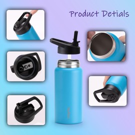 Kids Water Bottle with Straw, 16oz Cute Water Bottle, Single Wall 18/8 Stainless Steel, Dishwasher Safe & Leakproof, Reusable Gift for Girls Boys to School Sports Travel Camping, Blue