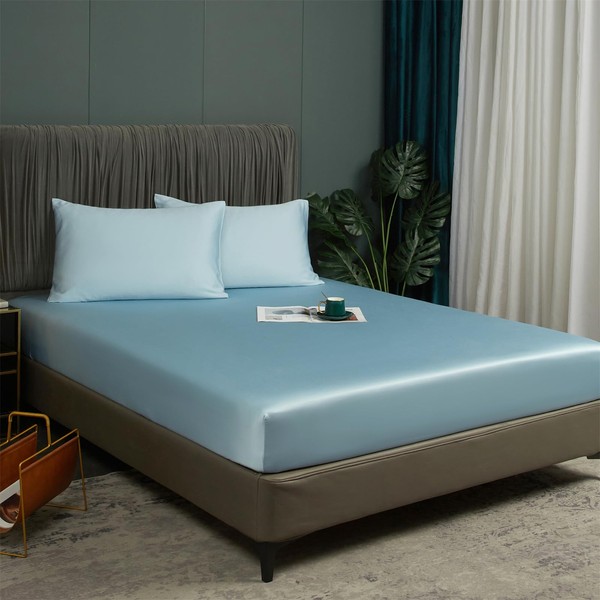 2 Pcs Cooling Twin Fitted Sheet Sky Blue, 100% Viscose