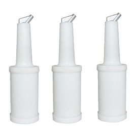 TrueCraftware - 1 Qt Pour & Store Fruit Juice & Liquor Pour Bottles, White, Set of 3 - Bar Supplies, Plastic, 32 Oz, 1 Quart, 1/4 Gallon
