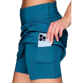 RBX Active Women's Fashion Stretch Knit Flat Front Golf/Tennis Athletic Skort with Attached Bike Short and Pockets Teal XL