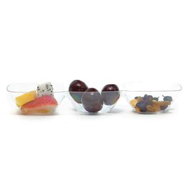 Kaya Premium Clear Rectangular 3-Hole Mini Disposable Plastic Bowls (Pack of 10) - Elegant, Durable & Ideal for Parties - Perfect for Appetizers & Tastings
