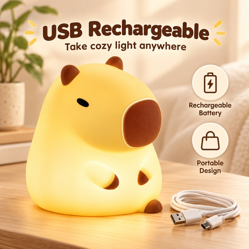 Cartoon Capybara LED Night Light with Yellow Glow for Bedside