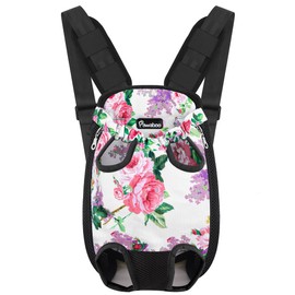 Pawaboo Pet Carrier Backpack, Adjustable Pet Front Cat Dog Carrier Backpack Travel Bag, Legs Out, Easy-Fit for Traveling Hiking Camping for Small Medium Dogs Cats Puppies, Medium, Flowers