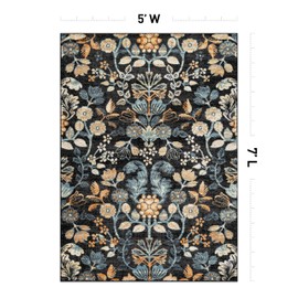 Rugshop Vintage Botanical Design Black Floral Area Rug 5x7 Indoor Rug for Living Room, Bedroom, or Dining Room –Floral Carpet 5' x 7' Black