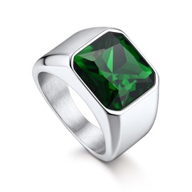 Bandmax Men's Green Ring Band Ring Stainless Steel Signet Ring Size 62 mm Ring with Green Stone 12 mm Wide Statement Ring Men's Jewellery Accessories