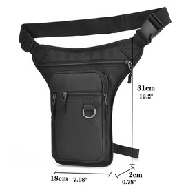 KPYWZER Thigh Drop Leg Bag for Men Fanny Pack Tactical Military Motorcycle Rider Multi-Pocket Waist Bags Mens Travel Hiking Climbing Cycling Outdoors with Reflective Strips (09-Black)