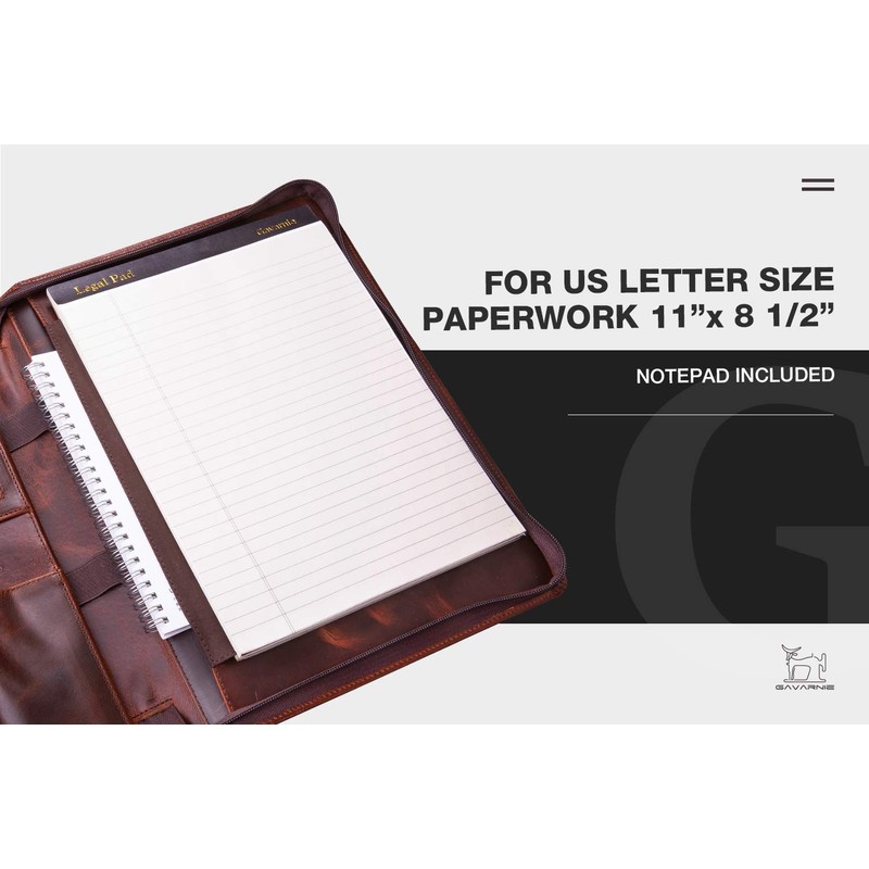 Gavarnie Genuine Leather Professioal Business Portfolio Padfolio Folder with Zipper
