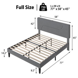 VECELO Queen Size Bed Frame with LED Lights, Upholstered Velvet Headboard with Charging Station, Metal and Wood Slats, No Box Spring Needed, Noise Free, Grey