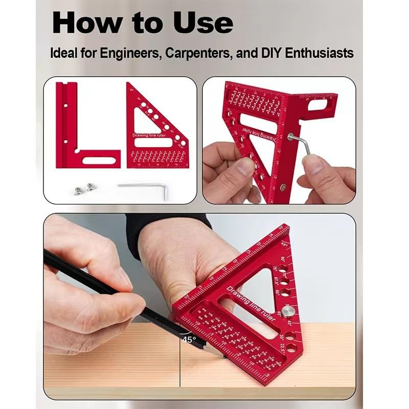 Tofelf 3D Multi-Angle Measuring Ruler,45/90 Degree Aluminum Alloy Woodworking Square