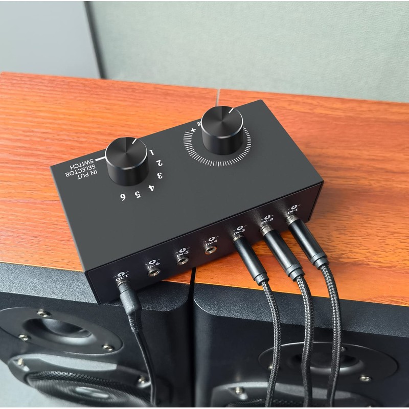 6-Way Audio Switcher, 3.5mm (1/8") Stereo Audio Switcher, Plug &