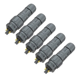 AOHUA IP68 Waterproof Connector (5-Pack), M16 2-Pin Industrial/Aviation Connector, (300V/10A) Female Socket & Rear Male Panel Mount for Outdoor Electrical Wire Range Ø4.5-7.5mm, CE, UL, TUV, ROHS