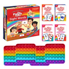 THE FIDGET GAME Kindergarten Learning Bundle - Flashcards and Pop Fidget Toys for Kids Pre-K to Grade 3 - Learning Activities and Games for High-Frequency Dolch Sight Words - Includes Mats and Dice