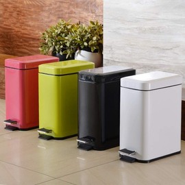 HOMION PEDAL BIN BATHROOM 5L SLIM RECTANGULAR REMOVABLE BUCKET WASTE DUST SLIMLINE EASY TO CLEAN 5 LITRE TOILET STAINLESS STEEL (Black)