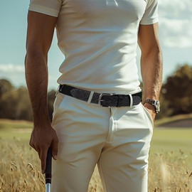 Mile High Life Golf Belts for Men, Canvas Belt with Genuine Leather Tips, Embroidered 2 Layer Web Belt with Pin Buckle