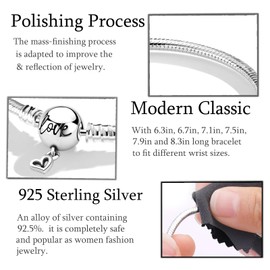 Symiretie S925 Snake Chain Charm Bracelet with Round Clasp Charm, for European Charms -Round love(17CM)