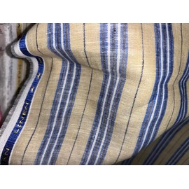 100% Linen Stripe 60's Lea Fabric 58" Wide Camel, Blue,Black and White Stripe [17194]