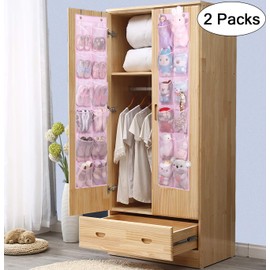 MISSLO Kids Over the Door Shoe Organizer Baby Hanging Shoe Rack Narrow Closet Storage bags with 12 Mesh Pockets for Girl Women Men Toddler Nursery, 2 Packs, Pink