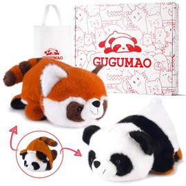 GUGUMAO Cute Red Panda & Panda Plush Toy,Convertible Forms Stuffed Animal Red Panda Stuffed Animal Panda Plushie Christmas Birthday Gift, Soft Fur Pillow for Baby Girl Boy Adult Kid (Red Panda L)