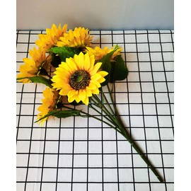 Suandsu Artificial Sunflowers 1 Bouquet Fake Silk Flowers for Home Wedding Office Party Decor 7 Heads 20.8'' High