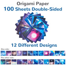 Premium Origami Paper for Kids & Grown-ups 6x6 inch Double Sided 100 Sheets, 12 Vibrant Designs of Beautiful Galaxy Outer Space, Easy Folding for Scrapbook Paper Arts Crafts School