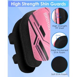 Junior Shin Pads, BROTOU Youth Football Shin Guards, Breathable Non Slip Extended Adjustable Straps Lightweight High Strength Leg Calf Protective Gear for Boys Girls Teens (Pink, L)