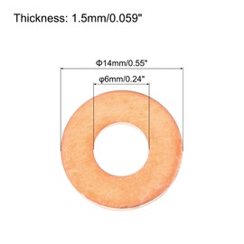 sourcing map 12 Pcs Flat Copper Washers, 6x14x1.5mm Copper Upgraded Flat Metric Sealing Crush Ring Washers for Hydraulic Fittings Screw Bolt Nut Electronic Repair