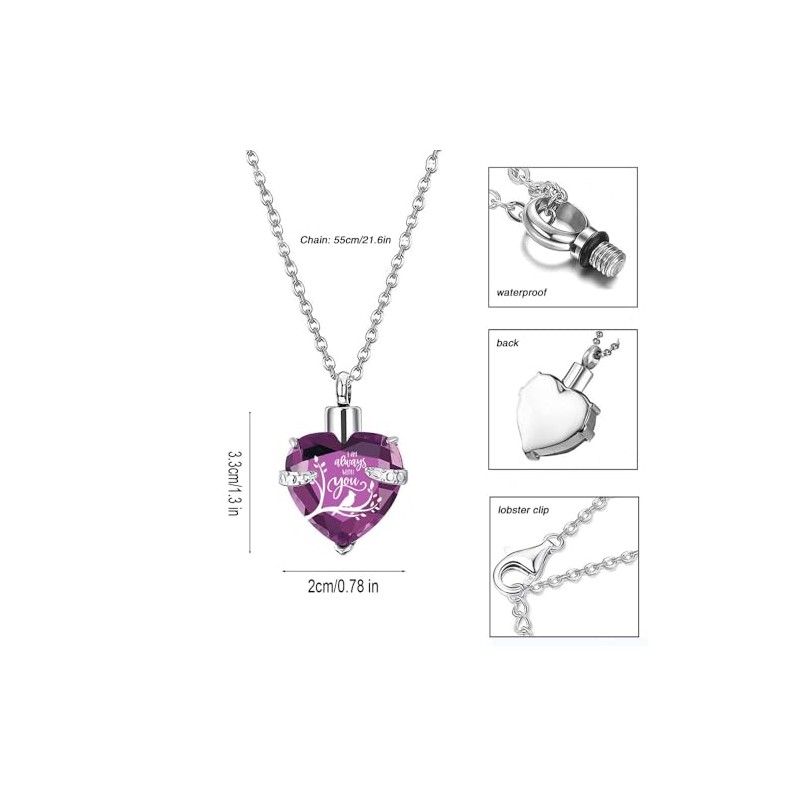 Q&D&S Crystal Urn Necklace for Ashes, Heart Birthstone Memorial Cremation