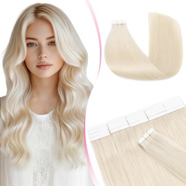 MY-LADY Seamless Invisible Tape in Hair Extensions - 20pcs Remy Real Human Hair Straight #70 Bleach White - 22 Inch 50g