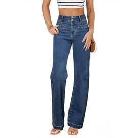 Sidefeel Jeans for Women High Waisted Stretchy Wide Leg Trendy Loose Straight Leg Zimbaplatinum Denim Pants Blue Size 8