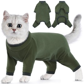 Cat Clothing, Cat Bodysuit After Surgery Post-Operative Clothing for Cats, Body Operation Recovery, Anti-Leaking, Long Sleeve, 4 Legs, Onesie, Cat Clothing, Shirts, 4-Legged (Army Green, XL)