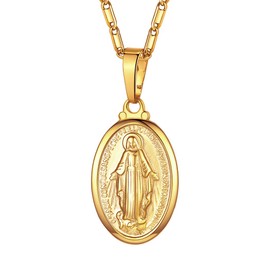 Suplight Gold Plated Miraculous Mary Medal Necklace Virgin of Guadalupe Necklace Religious Virgin Mary Medallion Pendant Necklace for Women Girls