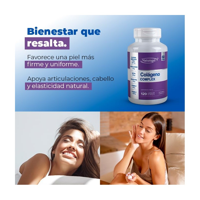 Colágeno Naturagel Complex Mujer Hidrolizado Acido Hialurónico Biotina Resveratrol Vitamina