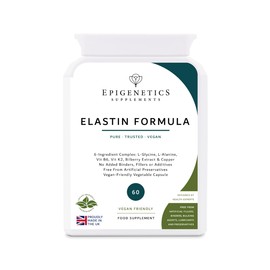 Elastin Formula | L-Gltcine 450mg, L-Alanine 150mg, Vitamin B6 6mg, Bilberry Extract 4mg, Copper 2.2mg, Vitamin K2 200mcg | 60 Capsules, Vegan Friendly UK Made