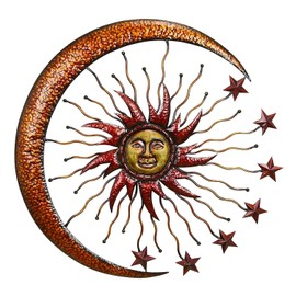 Bellaa Metal Wall Art Celestial Moon Sun Stars Indoor Outdoor Hanging Garden Home Decor 36 inch