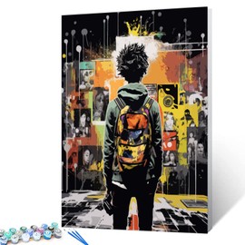 Banksy Street Graffiti Oil Painting Paint by Number Kits 16 x 20 inch Canvas DIY Oil Painting for Kids Students Adults Beginner with Brushes and Acrylic Pigment Home Wall Art Decor Artwork (Frameless)