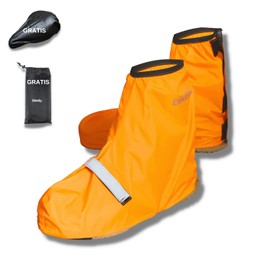 sweatness Waterproof Bicycle Overshoes with Saddle Cover Size 40-43 Orange with Reflective Strips and Easy Size Adjustment for Men and Women